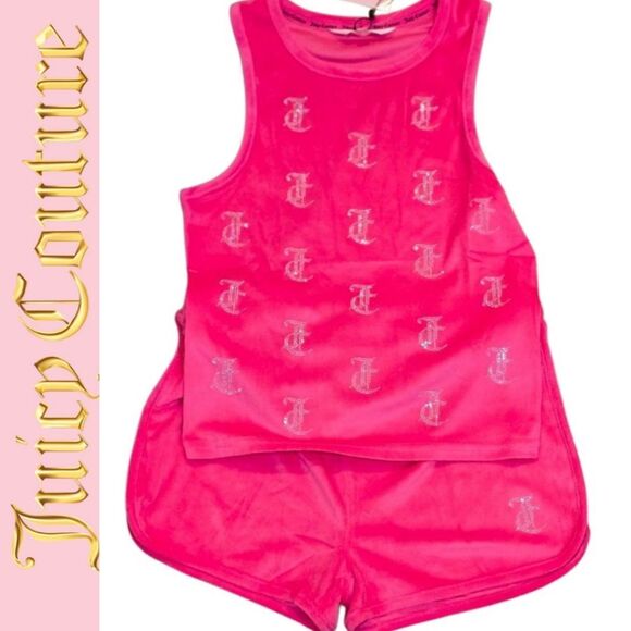Juicy Couture Rhinestone JC Logo Velour Tank & Dolphin Short PJ Set - Picture 1 of 5